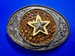 Five Point Star Sparkling Yellow Rhinestone Cowboy Cowgirl Western Belt Buckle