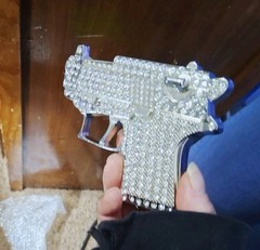 Silver Metal Belt Buckle Western Cowboys Rhinestone Bling Pistol Style