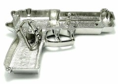 Gun Belt Buckle Iced Style Silver Metal Full of Rhinestones Revolver Pistols Men