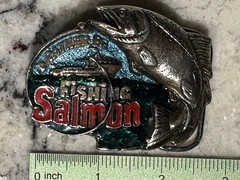 I&rsquo;D RATHER BE FISHING SALMON Vintage 1982 Belt Buckle Great American Buckle Co
