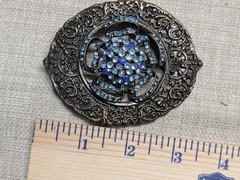 vintage SOLID BRASS belt buckle WESTERN rhinestone studded BRUTALIST hippie boho