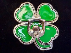 Lucky Four Leaf Clover Enameled Shamrock Large Belt Buckle with Bottle Opener