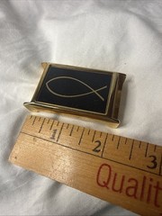 Vintage Aurum Dallas Christian Fish Interchangeable Belt Buckle Gold Tone