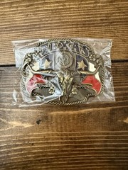 State of Texas Flag Belt Buckle Longhorn Bull Skull-Pewter- Good Quality
