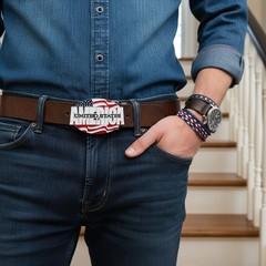 Men Women Belt Buckle Silver Metal USA Flag United States America Red White Blue