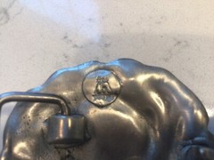 VINTAGE FINE PEWTER ROSE HEAD BELT BUCKLE 2 1/8” diameter