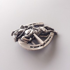 Vintage Silver Plated Horse Jumping Sports Belt Buckle Boucle de ceinture