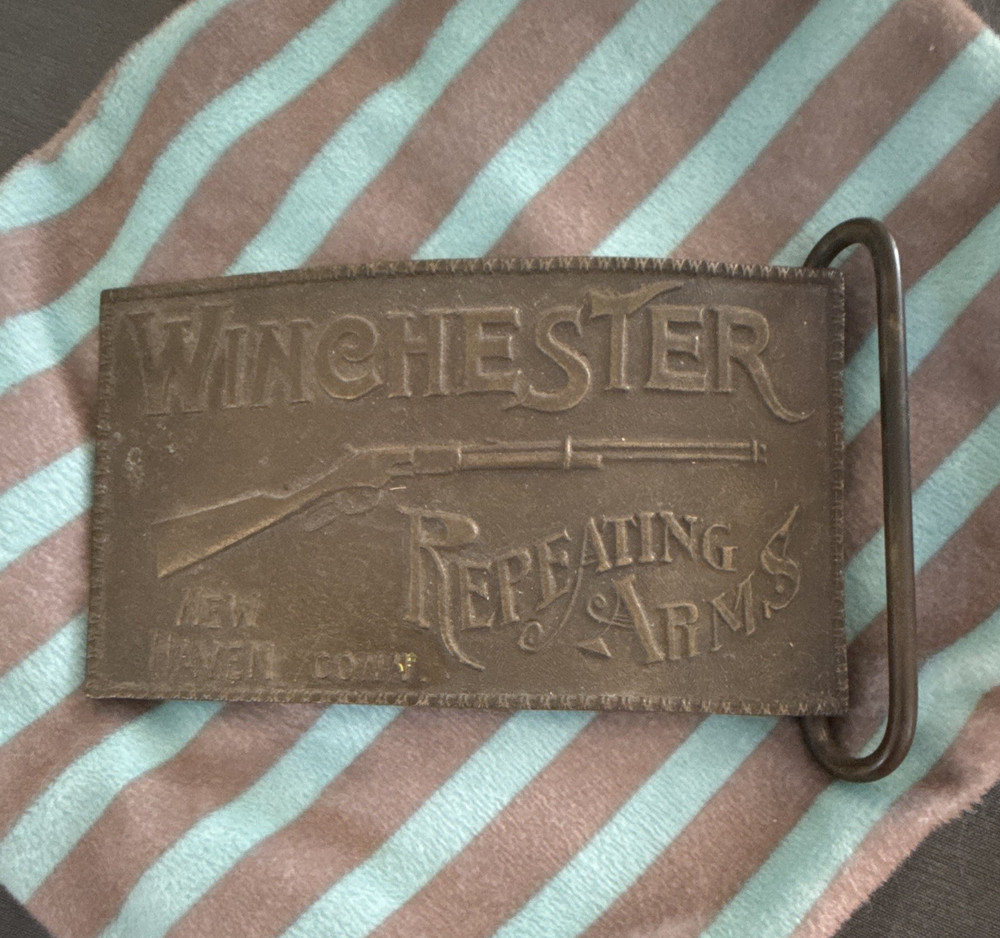 Tiffany & Co. Winchester Repeating Arms Engraved Antique Metal Belt Buckle 2&Prime;