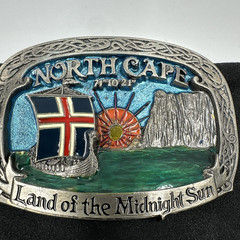 Vtg Tor Nordhus Belt Buckle North Cape Viking Ship Land Midnight Sun Norway &rsquo;91