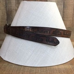 US Army Vintage Brown Leather Buckle Belt Mens One Size