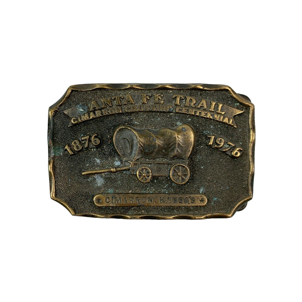 Vintage 1976 Santa Fe Trail Cimarron Kansas Centennial 3D Metal Belt Buckle