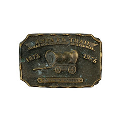 Vintage 1976 Santa Fe Trail Cimarron Kansas Centennial 3D Metal Belt Buckle