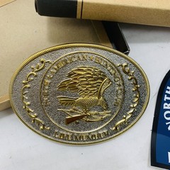 Metal Eagle Belt Buckle North American Hunting Club Life Member and Sticker NEW