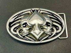Skulls With Poker Cards Spade Bikers Metal Raised 3D Belt Buckle