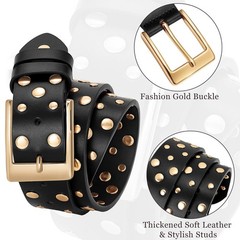 BELTROAD Stylish Studded Belt for Men S Waist 27&Prime;-32&Prime;, Gold Buckle -Black
