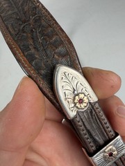 Vintage Handmade .925 Sterling Silver 10k Gold Ruby Set Belt Buckle Set 1940s