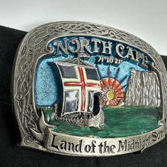 Vtg Tor Nordhus Belt Buckle North Cape Viking Ship Land Midnight Sun Norway &rsquo;91