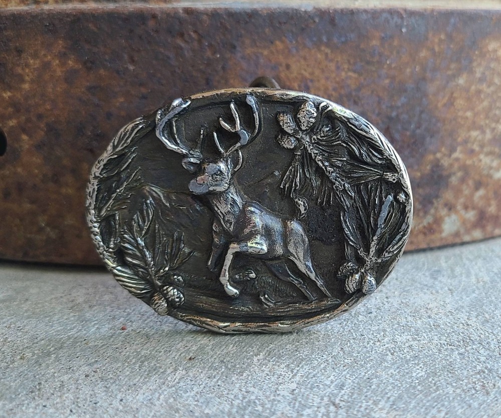 VINTAGE 1643 Brass Deer Buckle- THE GREAT AMERICAN BUCKLE CO- copyright 1986