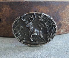 VINTAGE 1643 Brass Deer Buckle- THE GREAT AMERICAN BUCKLE CO- copyright 1986
