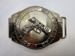Dive Watch Style Shape Pistol Gun with Rhinestone Silver Color Large Belt Buckle