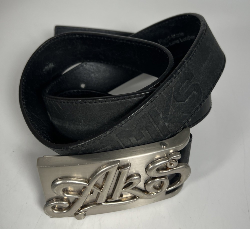 AKADEMIKS Black Belt With AKS Buckle Silver Color Vintage