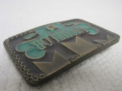 1976 Koleaco Michelob Beer Anheuser Busch Inc Brass Green Lacquer Belt Buckle