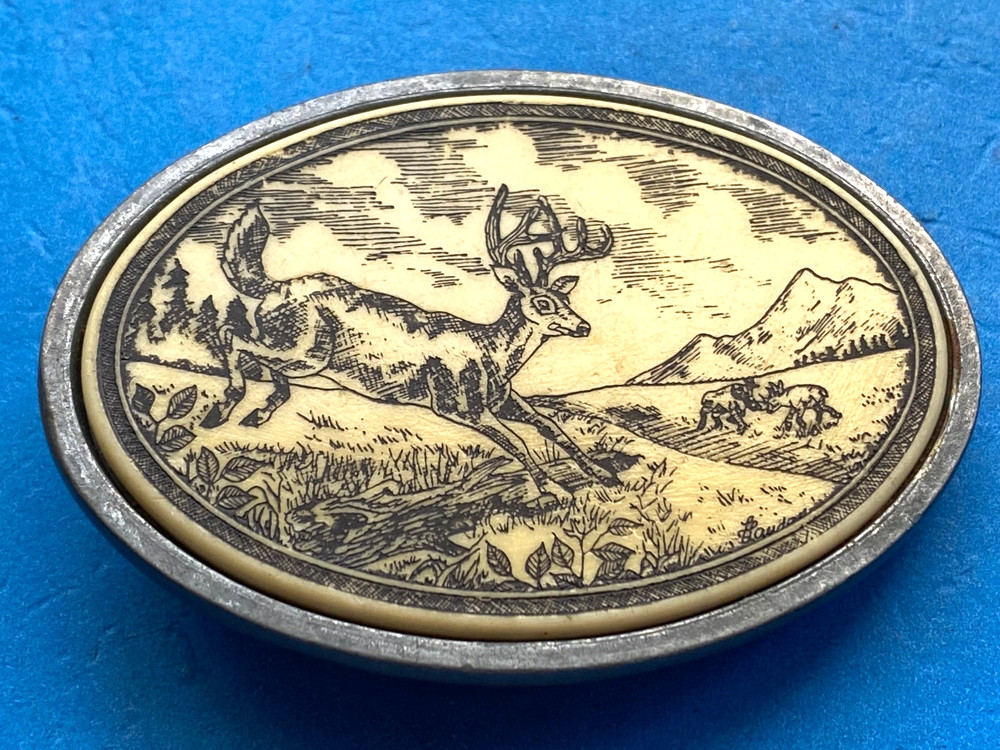 Vintage Deer Buck Hunting Belt Buckle Alaska Canada