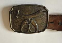 Vintage Masonic Shriner Belt & Buckle – Sword & Crescent Design – Leather Belt