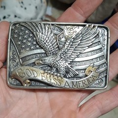 Nocona Men&rsquo;s Rectangle Belt Buckle American Flag Eagle Patriotic 1.5in
