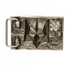 German silver belt buckle « Ice and fire », Ukrainian trident low poly geometric
