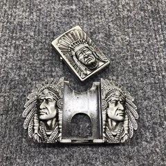 Antique Brushed Indian Chief Head Belt Buckle with Lighter, Stock in US