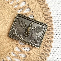 Brass Metal NOS Bald Eagle Spread Wings Soaring Mountains Trees Belt Buckle