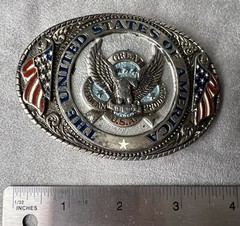 Vintage 1986 Eagle and American Flag United States Of America Brass Belt Buckle