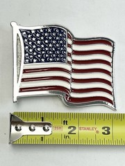 Metal Belt Buckle American Flag Waving Stamped #2155 Patriotic 2.5&Prime; x 3&Prime; Silver