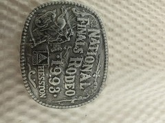 National Finals Rodeo 1993 MINI Belt Buckle Hesston Commemorative 2&Prime;x 2.5&Prime; Youth