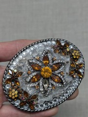 vintage FLOWER belt buckle RHINESTONE floral STUDDED western GLAM statement