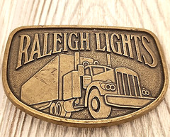Raleigh Lights Brand Cigarette Semi-Truck Tractor Trailer Belt Buckle Vintage