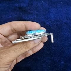 Natural Turquoise Silver Plated Belt Buckle Handmade Blue Gemstone Western Boho