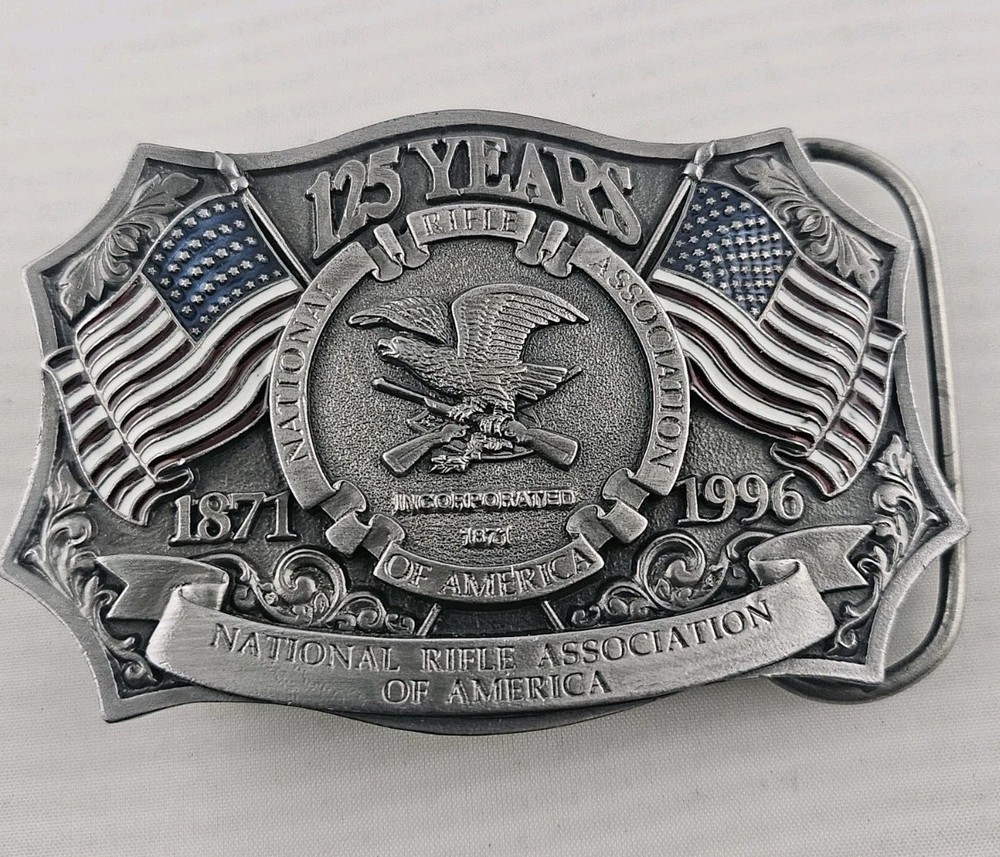 Vintage 1996 NRA National Rifle Association America 125 Years Belt Buckle Pewter
