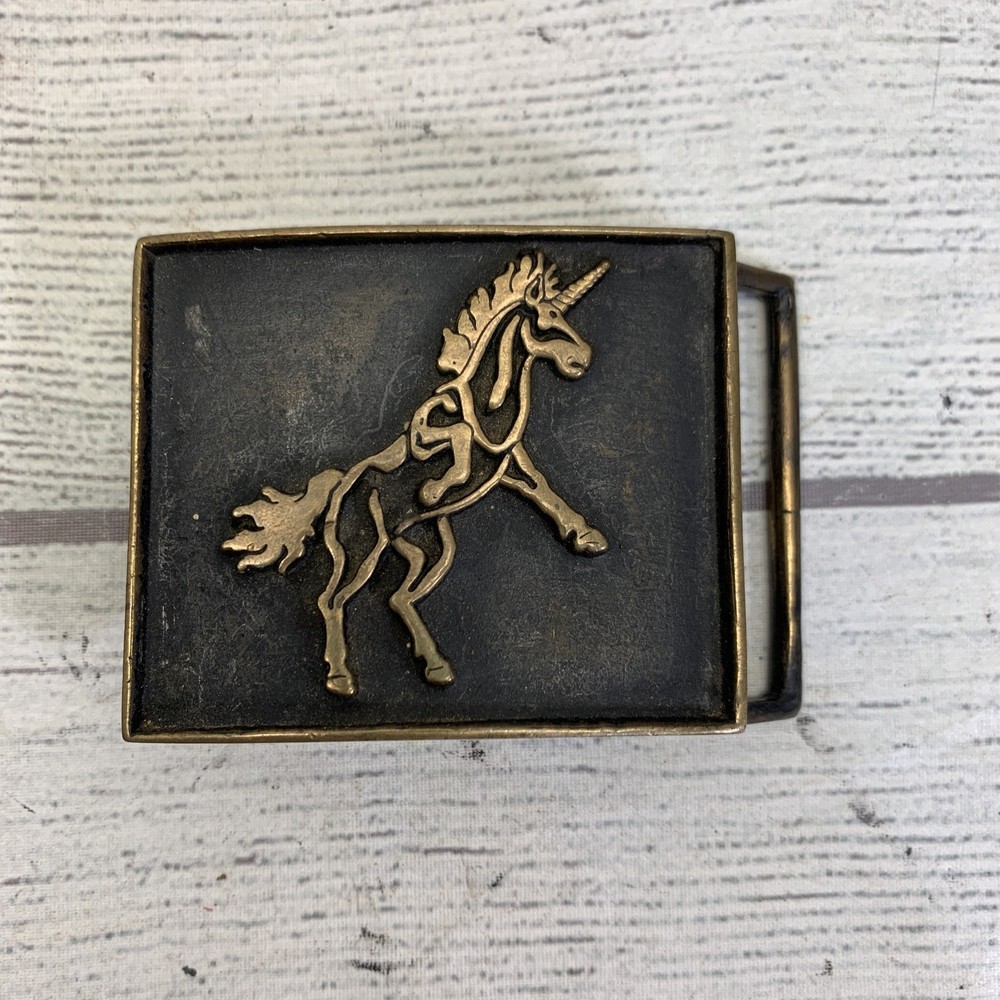 1980 J. Zerah Unicorn Handmade Solid Brass Belt Buckle Vintage Rare Horse