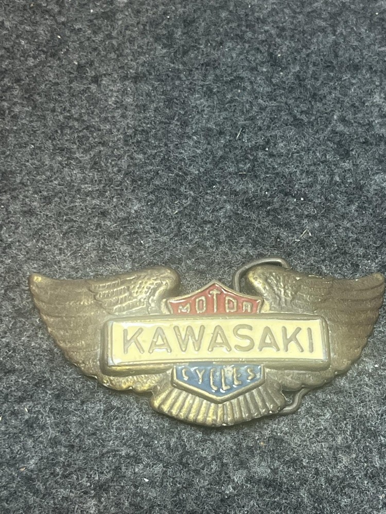 Kawasaki Belt Buckle Mens Gold Metal Eagle Wings Motorcycle Logo Western Biker