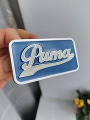 Vintage Puma Belt Buckle Blue White Enamel Script Logo Retro Sportswear Accessor