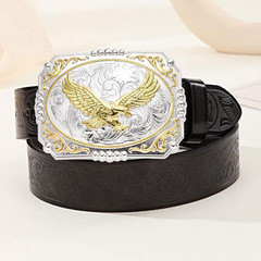 Vintage Belt Buckles for Men, Golden Soaring Eagle Bull Large Western Belt Buckl