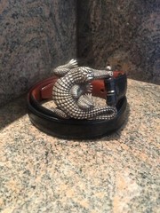 Kieselstein-Cord Sterling Alligator Buckle With Black Alligator Belt Size 2