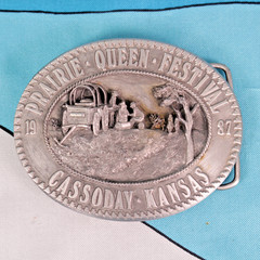 Vtg 80s/ 90s Cassoday Kansas Belt Buckle Lot of 9 Prairie Queen Festival