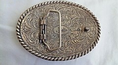 Belt Buckle Justin Brand Silver 3 3/8 x 3in Place to Engrave