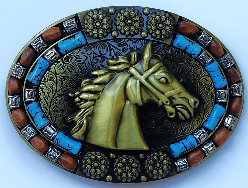 NEW HORSE HEAD WESTERN MULTICOLOR COWBOY ANIMAL 3-D BELT BUCKLE