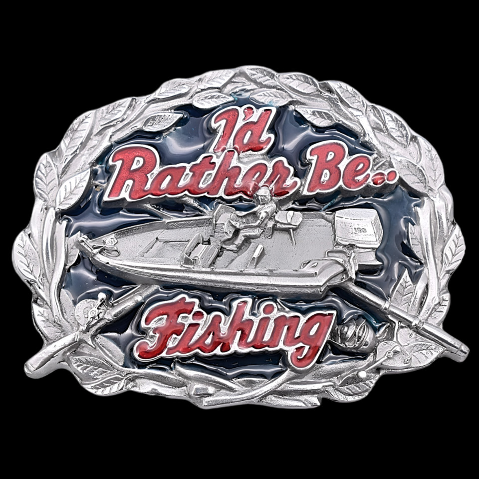 I&rsquo;d Rather Be Fishing Boat Outboard Motor Belt Buckle