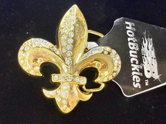 Fleur de Lis with Clear Rhinestone Gold Color Figural Belt Buckle by Hot Buckles
