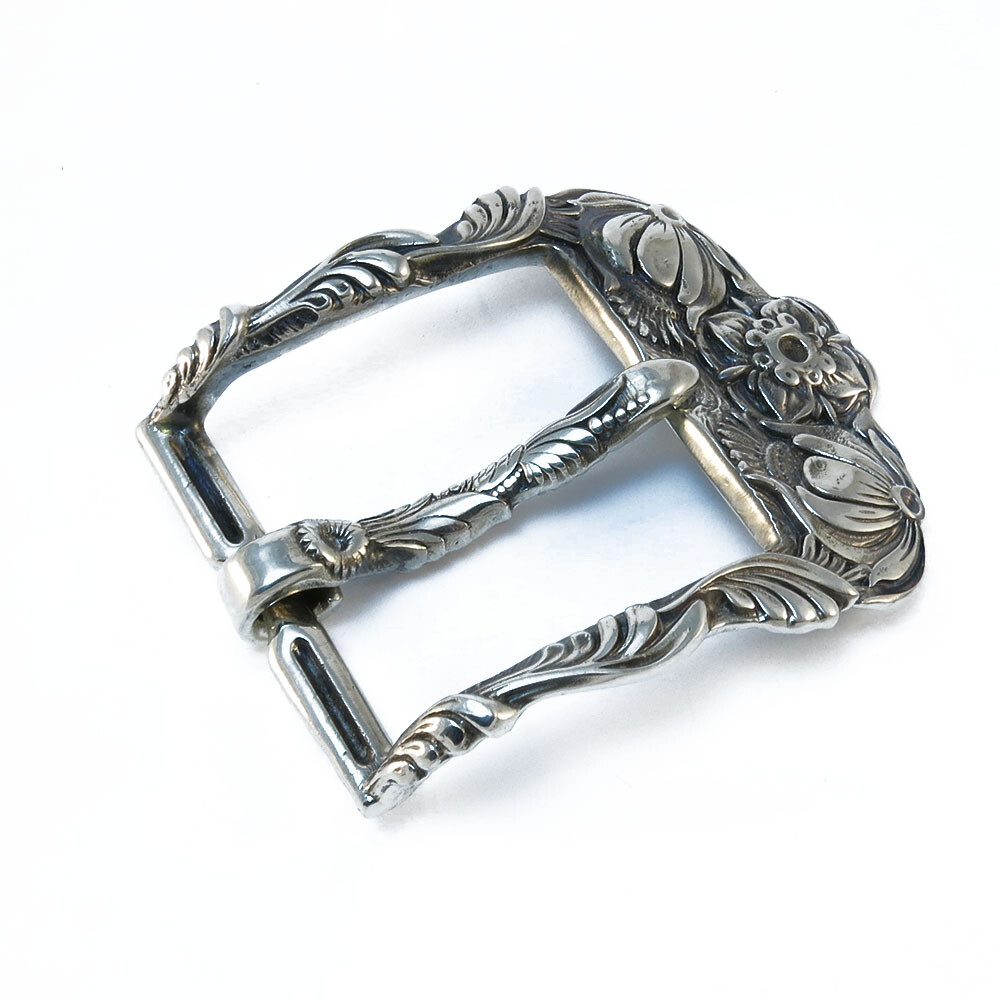German silver belt buckle « Buds », Petrykivka belt buckle, Pin type belt buckle